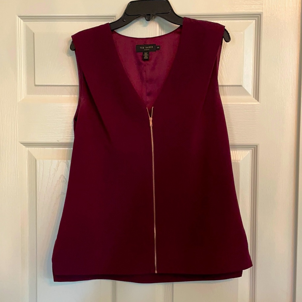 Ted Baker Zipper Front Burgundy Blouse